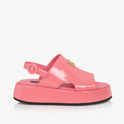  دولتشي آند غابانا-صندل جلد لامع لون زهري للبنات | Childrensalon Outlet