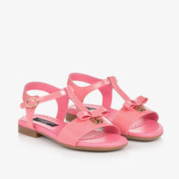 Dolce & Gabbana-Girls Pink Patent Leather DG Sandals | Childrensalon Outlet