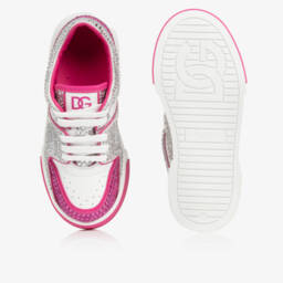 Dolce & Gabbana-Girls' Pink Rhinestone Leather Sneakers | Childrensalon Outlet