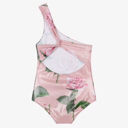 Dolce & Gabbana-Girls Pink Rose Asymmetric Swimsuit | Childrensalon Outlet