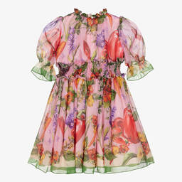 Dolce & Gabbana-Girls Pink Silk Farmer Print Dress | Childrensalon Outlet