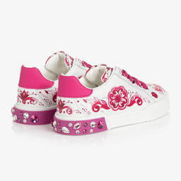 Dolce & Gabbana-Girls Pink & White Leather Majolica Trainers | Childrensalon Outlet