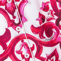 Dolce & Gabbana-فستان بطبعة ماجوليكا حرير لون زهري وأبيض | Childrensalon Outlet