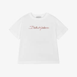 Dolce & Gabbana-Розовая и белая блестящая футболка для девочек | Childrensalon Outlet