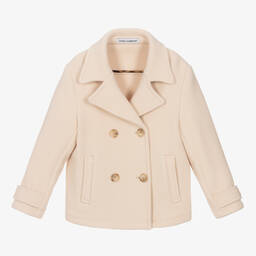 Dolce & Gabbana-Girls Pink Wool Double-Breasted Jacket | Childrensalon Outlet