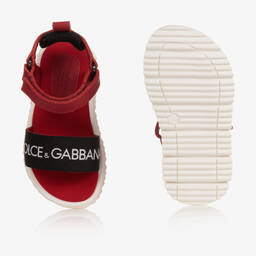 Dolce & Gabbana-Girls Red & Black Leather Logo Sandals | Childrensalon Outlet