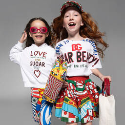 Dolce & Gabbana-تنورة قطن بوبلين لون أحمر بطبعة ملونة | Childrensalon Outlet