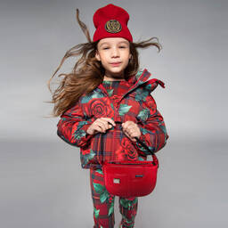 Dolce & Gabbana-Girls Red Cotton Tartan & Rose Leggings | Childrensalon Outlet