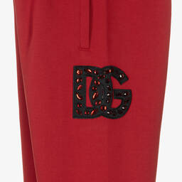 Dolce & Gabbana-Girls Red Rhinestone DG Joggers | Childrensalon Outlet