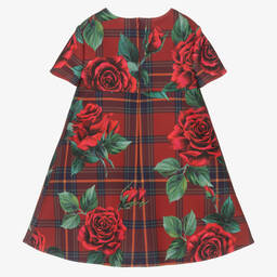 Dolce & Gabbana-Красное платье в клетку с розами | Childrensalon Outlet