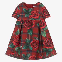 Dolce & Gabbana-Красное платье в клетку с розами | Childrensalon Outlet