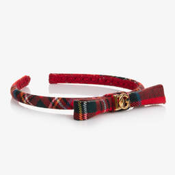 Dolce & Gabbana-Girls Red Tartan DG Bow Hairband | Childrensalon Outlet