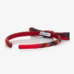 Dolce & Gabbana-Girls Red Tartan DG Bow Hairband | Childrensalon Outlet