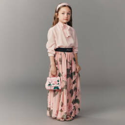 Dolce & Gabbana-Girls Silk Blossom Pink Trousers | Childrensalon Outlet