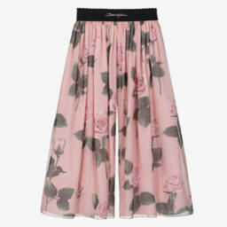 Dolce & Gabbana-Girls Silk Blossom Pink Trousers | Childrensalon Outlet