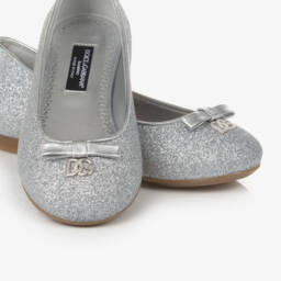 Dolce & Gabbana-Girls Silver Glitter Ballet Flats | Childrensalon Outlet