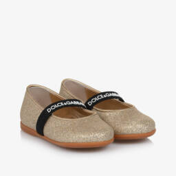 Dolce & Gabbana-Girls Sparkling Gold Leather Flats | Childrensalon Outlet