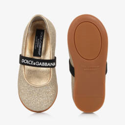 Dolce & Gabbana-Girls Sparkling Gold Leather Flats | Childrensalon Outlet