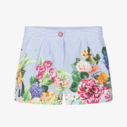 Dolce & Gabbana-Girls Striped Floral Cotton Shorts | Childrensalon Outlet