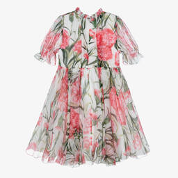 Dolce & Gabbana-Белое платье из шелка и шифона с гвоздиками | Childrensalon Outlet