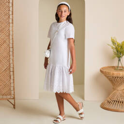 Dolce & Gabbana-فستان برودري انجليز قطن لون أبيض | Childrensalon Outlet