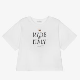 Dolce & Gabbana-Girls White Cotton T-Shirt  | Childrensalon Outlet