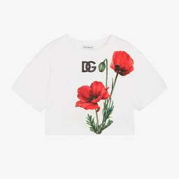 Dolce & Gabbana-تيشيرت قصير قطن لون أبيض للبنات | Childrensalon Outlet