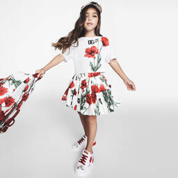 Dolce & Gabbana-تيشيرت قصير قطن لون أبيض للبنات | Childrensalon Outlet