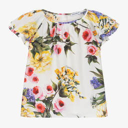 Dolce & Gabbana-Кремовая хлопковая блузка с цветами для девочек | Childrensalon Outlet