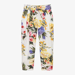 Dolce & Gabbana-Girls White Floral Print Cotton Trousers | Childrensalon Outlet