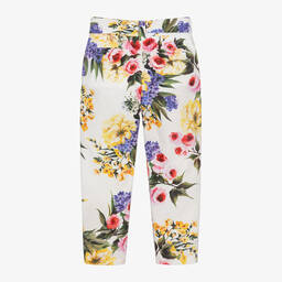 Dolce & Gabbana-Girls White Floral Print Cotton Trousers | Childrensalon Outlet
