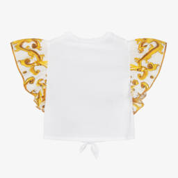 Dolce & Gabbana-Girls White & Gold Frilled Blouse | Childrensalon Outlet