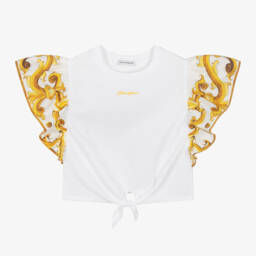 Dolce & Gabbana-Girls White & Gold Frilled Blouse | Childrensalon Outlet