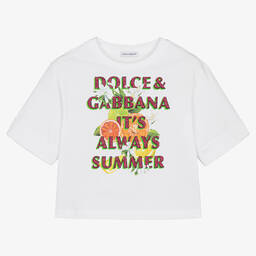 Dolce & Gabbana-Girls White Italian Holiday Cotton T-Shirt | Childrensalon Outlet