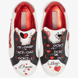 Dolce & Gabbana-Girls White Leather Trainers | Childrensalon Outlet