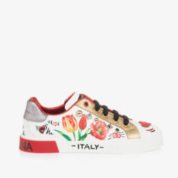 Dolce & Gabbana-Girls White Leather Tulip Trainers | Childrensalon Outlet