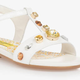 Dolce & Gabbana-Girls White Patent Crystal Sandals | Childrensalon Outlet