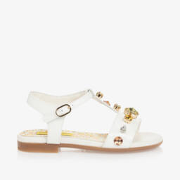 Dolce & Gabbana-Girls White Patent Crystal Sandals | Childrensalon Outlet