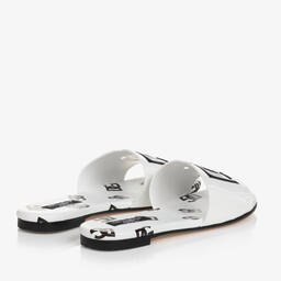 Dolce & Gabbana-Girls White Patent Leather DG Sliders | Childrensalon Outlet