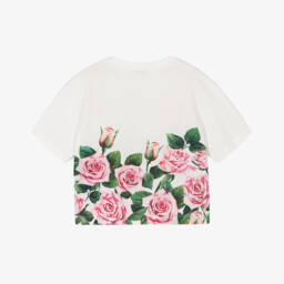 Dolce & Gabbana-Футболка Белая с Розовыми Цветами для девочек | Childrensalon Outlet