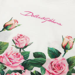 Dolce & Gabbana-Футболка Белая с Розовыми Цветами для девочек | Childrensalon Outlet