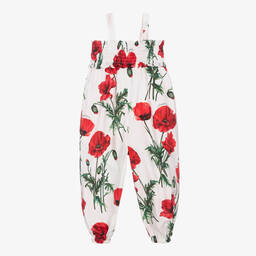 Dolce & Gabbana-جمبسوت قطن بوبلين لون أبيض بطبعة ورود للبنات | Childrensalon Outlet