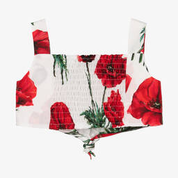 Dolce & Gabbana-Girls White Poppy Logo Crop Top | Childrensalon Outlet