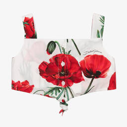 Dolce & Gabbana-Girls White Poppy Logo Crop Top | Childrensalon Outlet