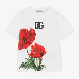 Dolce & Gabbana-Girls White Poppy Logo T-Shirt | Childrensalon Outlet