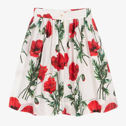 Dolce & Gabbana-Белая юбка миди с маками | Childrensalon Outlet