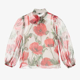 Dolce & Gabbana-Girls White Poppy Silk Chiffon Blouse | Childrensalon Outlet