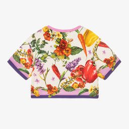 Dolce & Gabbana-Girls White & Purple Farmer Print T-Shirt | Childrensalon Outlet