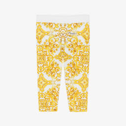 Dolce & Gabbana-Girls Yellow Majolica Pattern Cotton Leggings | Childrensalon Outlet