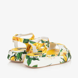 Dolce & Gabbana-Girls Yellow Rose Canvas Sandals | Childrensalon Outlet